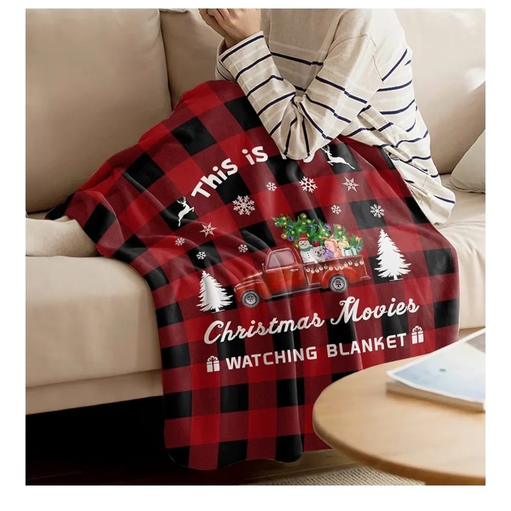 Christmas Movie Watching Red and Black Movies Blanket